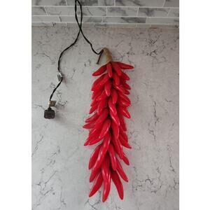 Vtg Holiday Time Red Chili Pepper Ristra on Jute Rope Hanging Lights 16."L Works